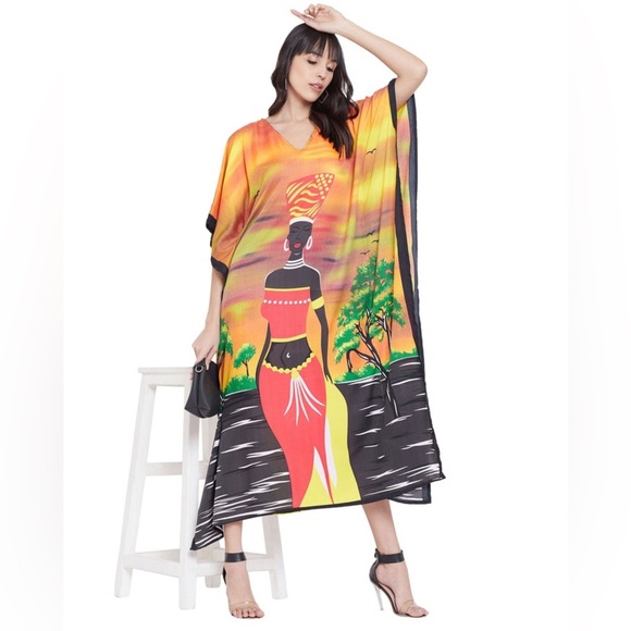 Kaftan For Plus Size Women Tribal Printed Multicolor - Picture 6 of 12